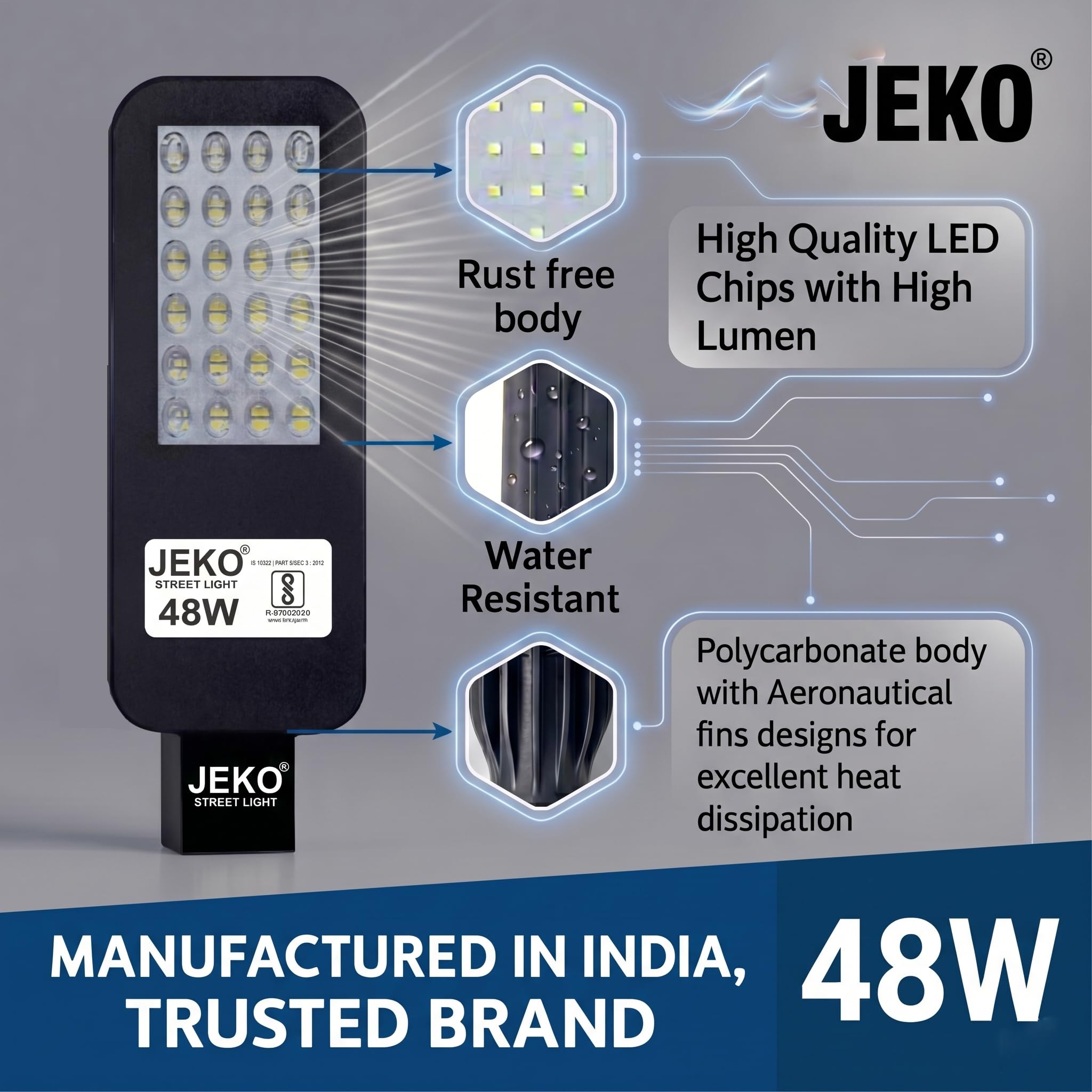 JEKO LED Street Light 48W Outdoor Road Light | Diffusor Series